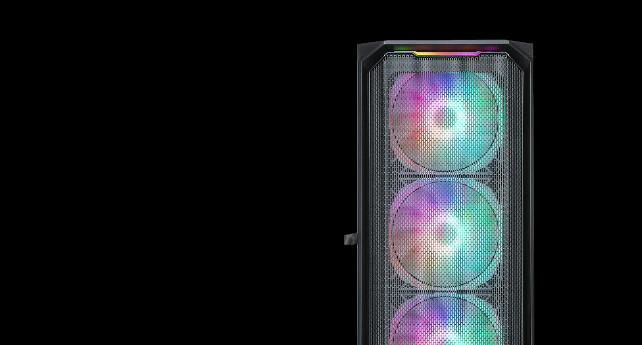 A Rosewill SPECTRA C201 case with RGB lighing on is facing front.